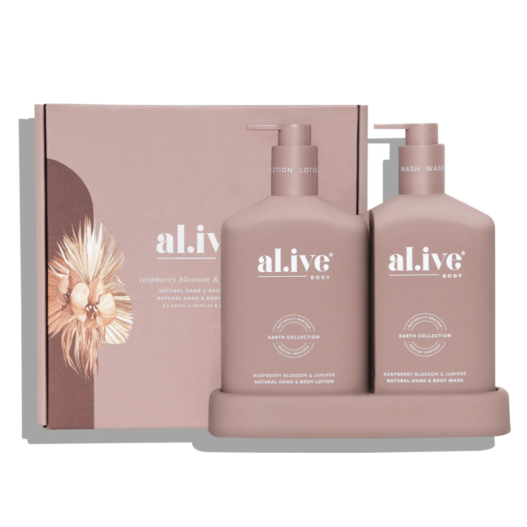 Alive Body- Wash & Lotion Duo + Tray - Raspberry Blossom & Juniper