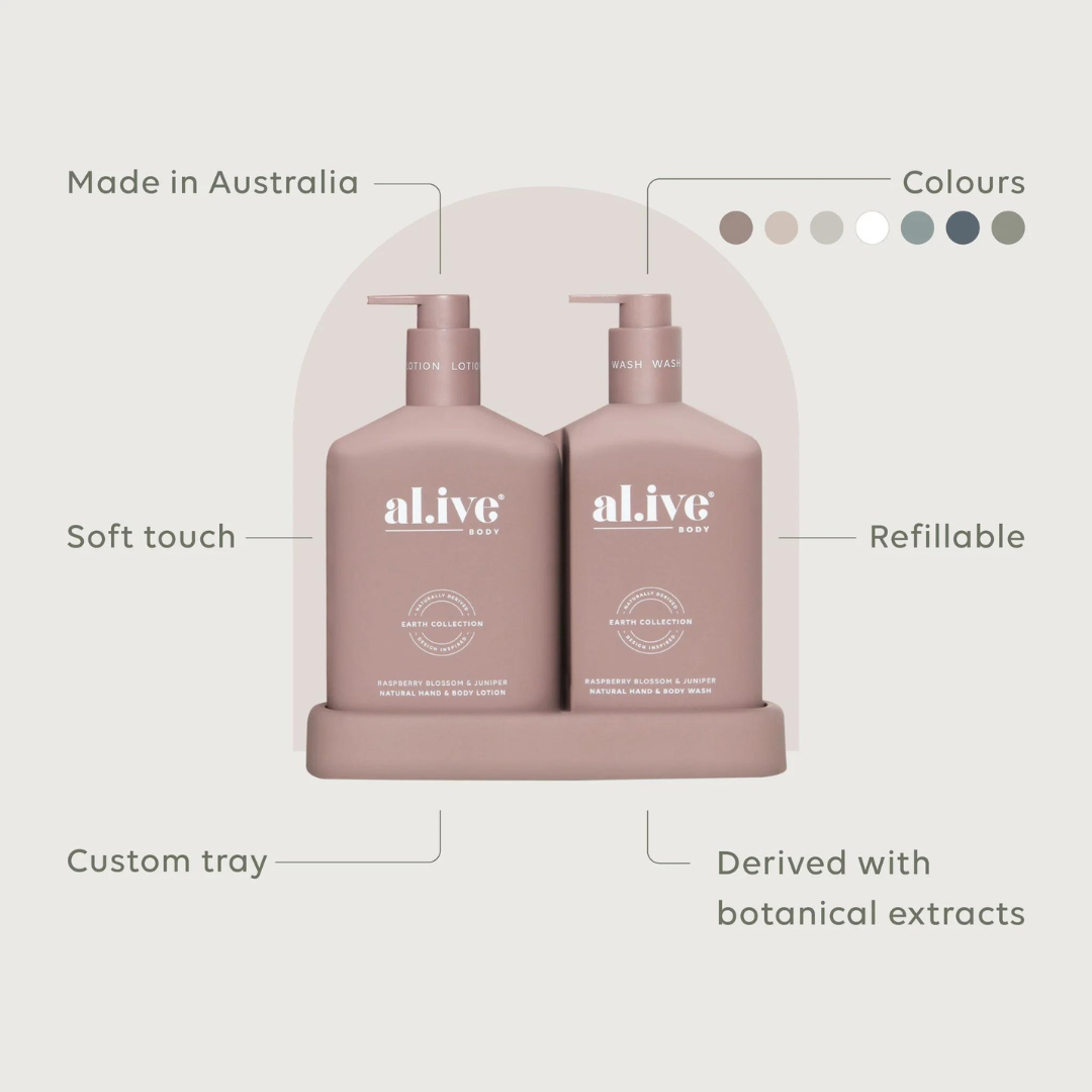 Alive Body- Wash & Lotion Duo + Tray - Raspberry Blossom & Juniper