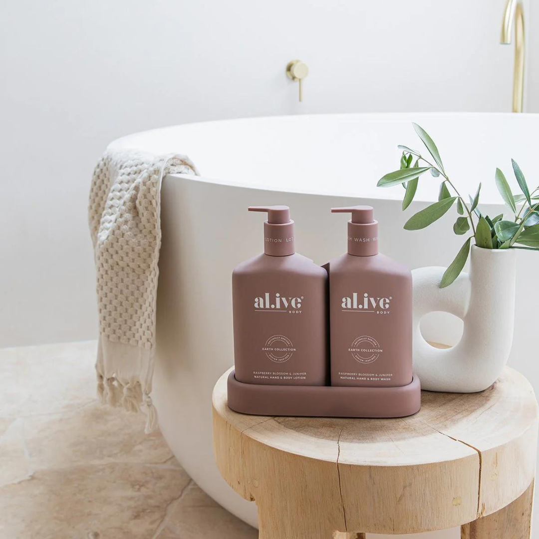 Alive Body- Wash & Lotion Duo + Tray - Raspberry Blossom & Juniper