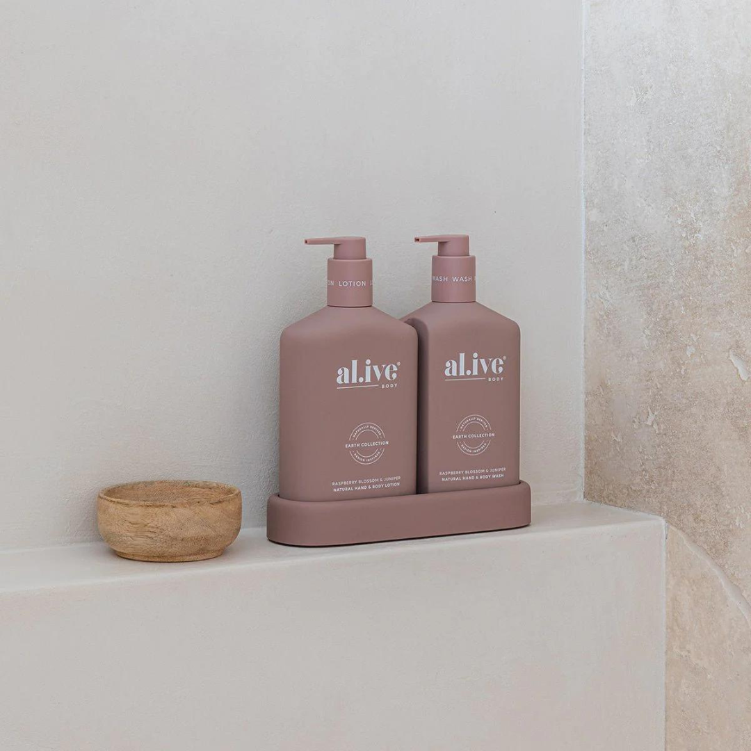 Alive Body- Wash & Lotion Duo + Tray - Raspberry Blossom & Juniper