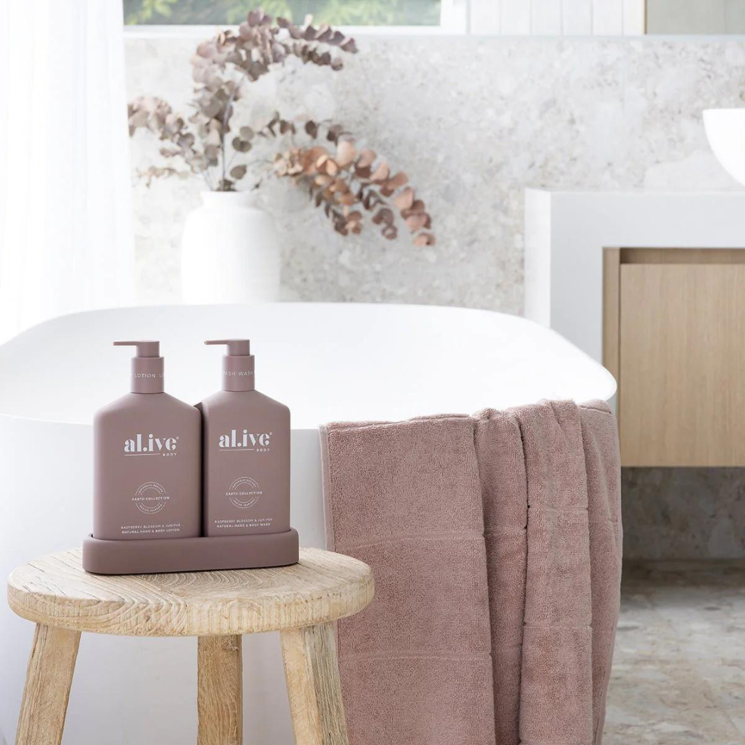 Alive Body- Wash & Lotion Duo + Tray - Raspberry Blossom & Juniper