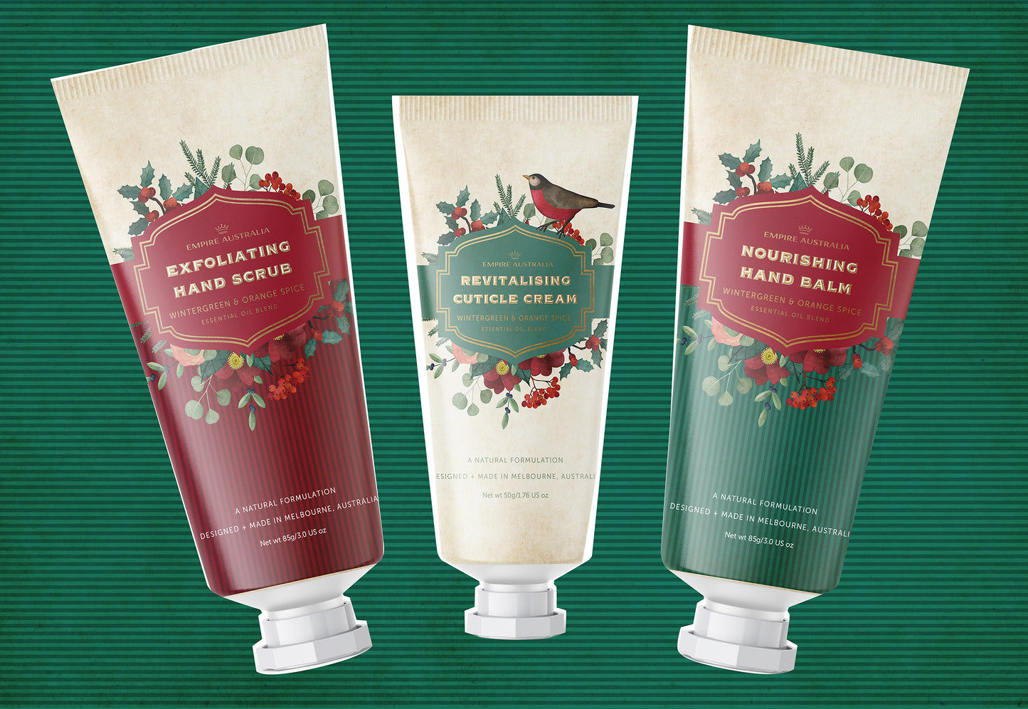 'Christmas Wreaths' Wintergreen & Orange Spice Hand Care Trio