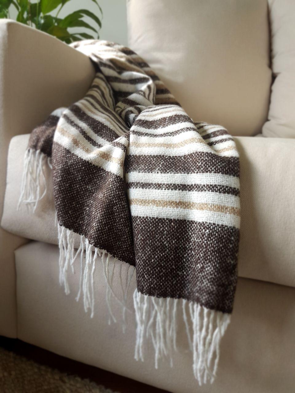 Richmond Wool Blanket Tan Stripes 180x130cm - Salads Nibbles & More