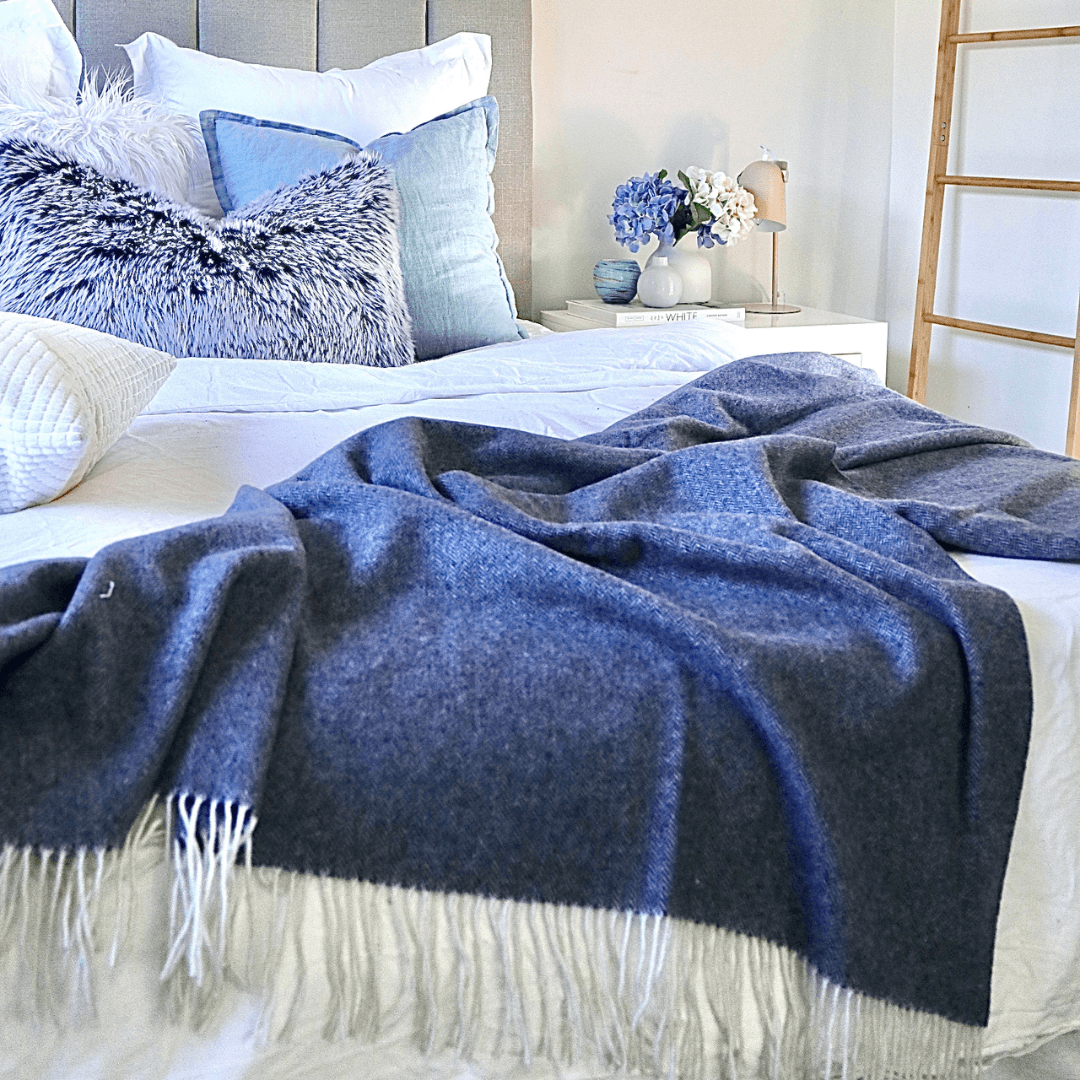 Kensington Collection Blanket NZ Merino Wool Navy 200x140cm - Salads Nibbles & More