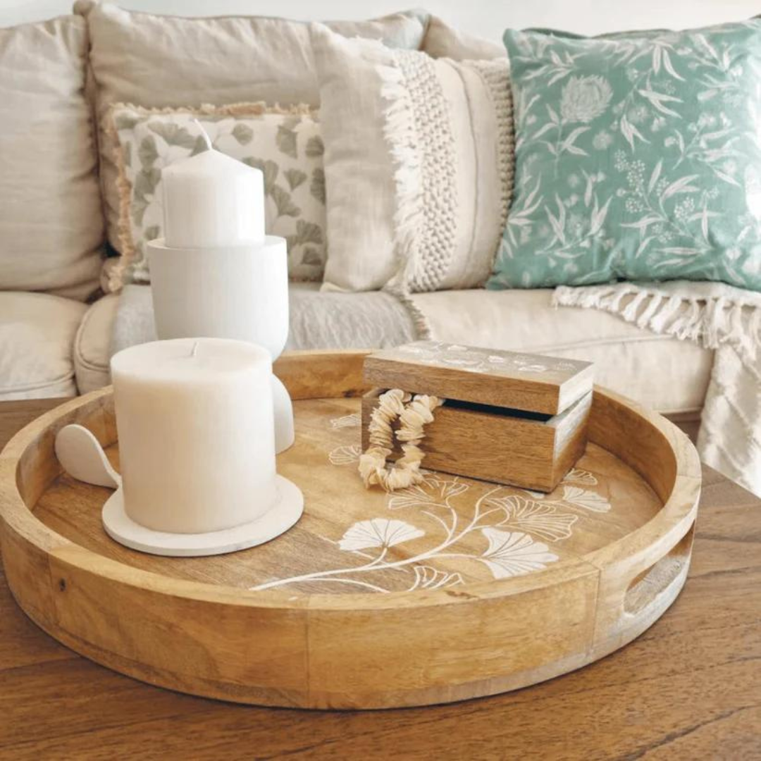 Ginkgo Round Serving Tray 45x45x5cm Natural